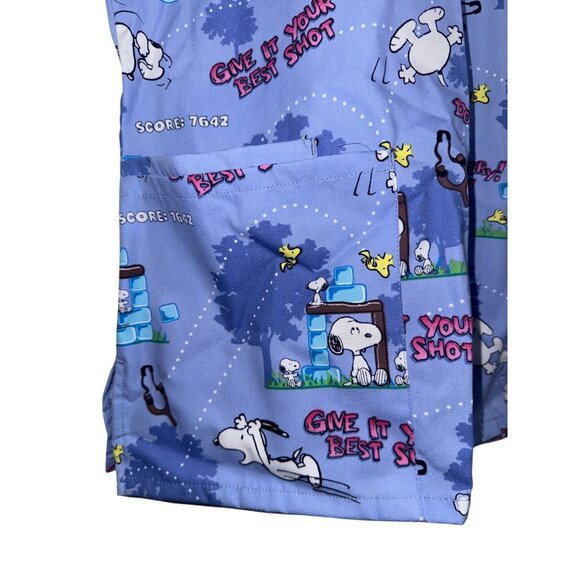 Peanuts Snoopy Scrub Top Cartoon Print S/C Blue 65% Polyester 35% Cotton - Picture 2 of 13